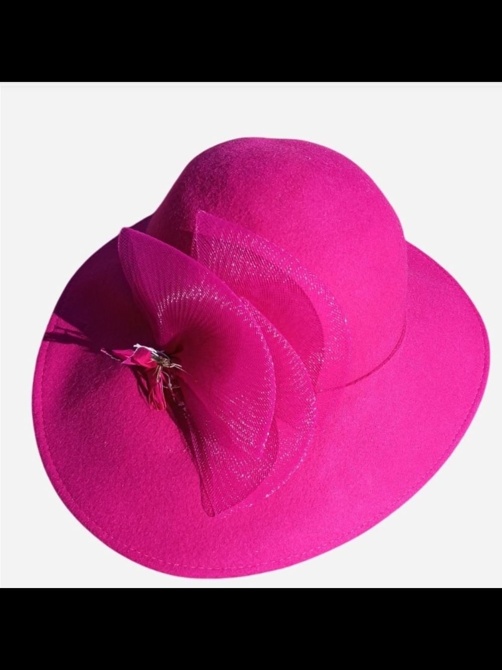 Women's Fuchsia Dress Hat with Decorative Mesh Bow - Picture 5 of 6
